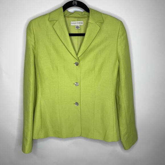 Casual Corner Vintage Linen Blazer Chartreuse Green Sz 4 - Picture 1 of 9